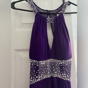Purple Rhinestone Slit Formal Dress